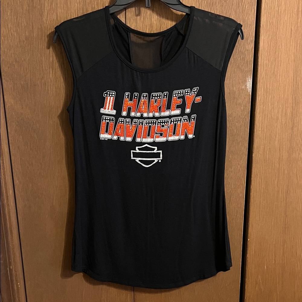 Harley-Davidson Women's Black and Orange Muscle Tee